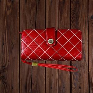 Womens Wallet Red Faux Leather Organizer